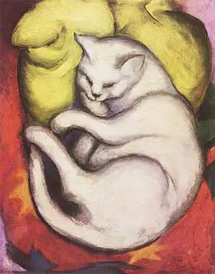Katze auf einem gelben Kissen Franz Marc